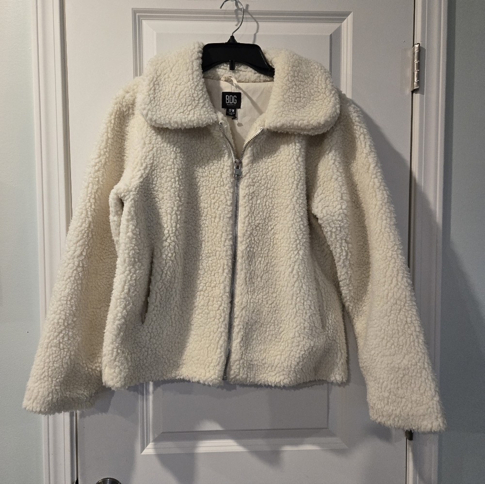 BDG Women's Cream Sherpa Teddy Jacket Sweater Size Medium
